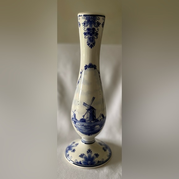 Beautiful Vintage Delft Huys Blue & White Windmill Vase Authentic Hand Painted - Picture 4 of 9